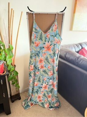 👗 SHEIN Pastel Blue & Coral Floral Slip Dress with Pockets!